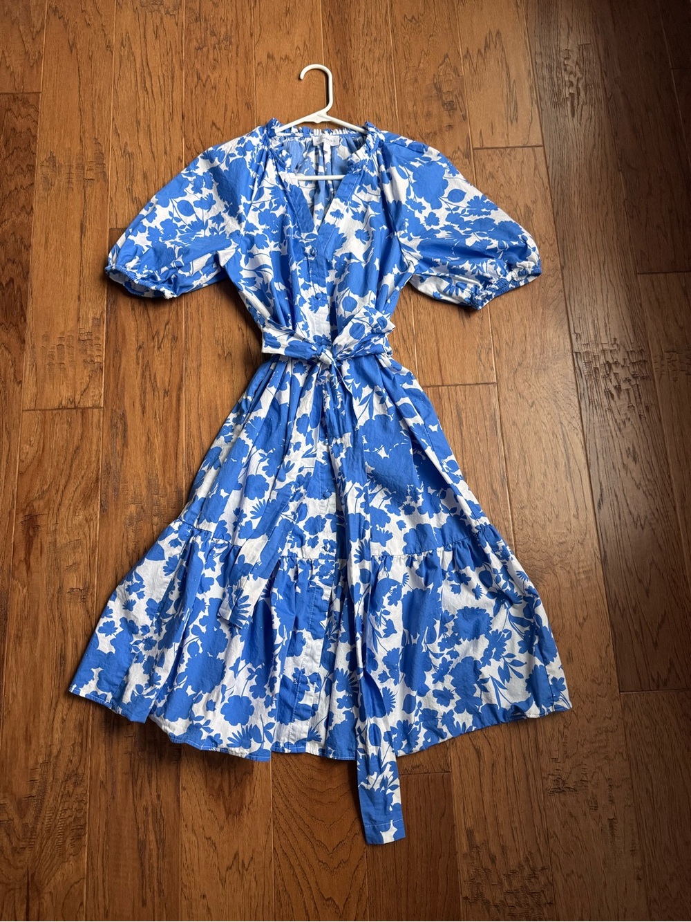 Sugarlips Blue & White Floral Midi Dress with Tie Waist